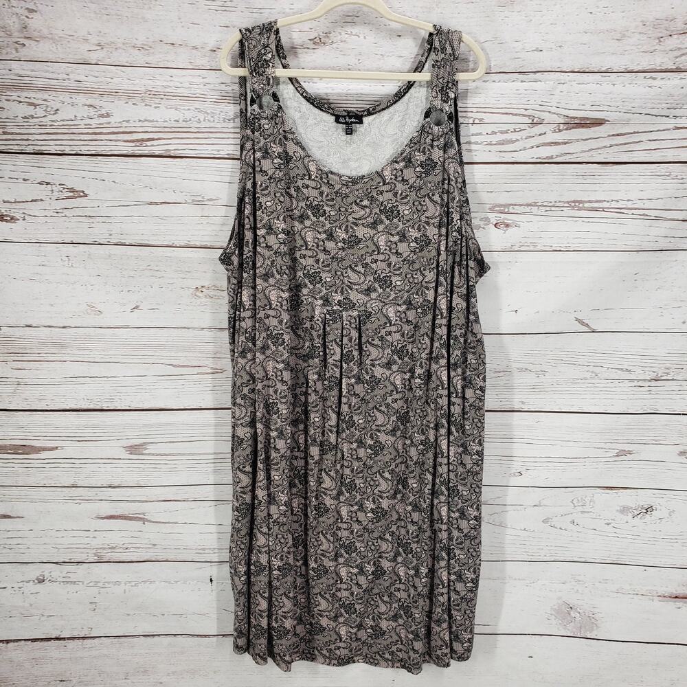 Ulla Popken Women's Black Pink Floral Soft Stretch Sleeveless Dress 28/30